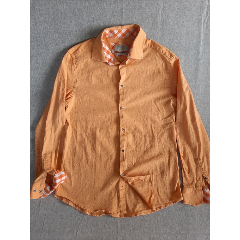 Tom Baine London Exclusive Fashion Men XL Button Shirt Blended Linen Long Sleeve